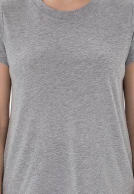 Kadın Gri Melanj Bisiklet Yaka Basic Tişört - 50305879030