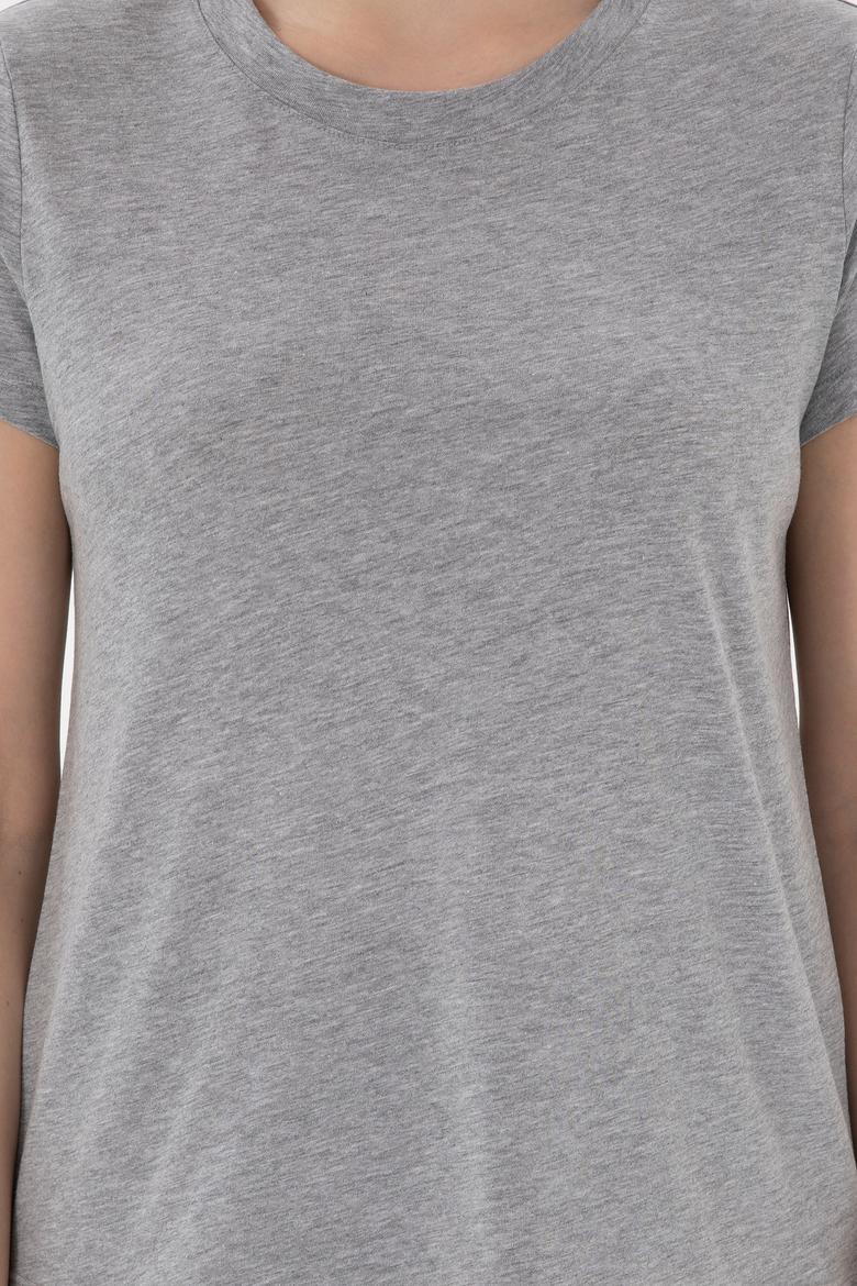 Kadın Gri Melanj Bisiklet Yaka Basic Tişört - 50305879030