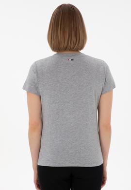 Kadın Gri Melanj Bisiklet Yaka Basic Tişört - 50305879030