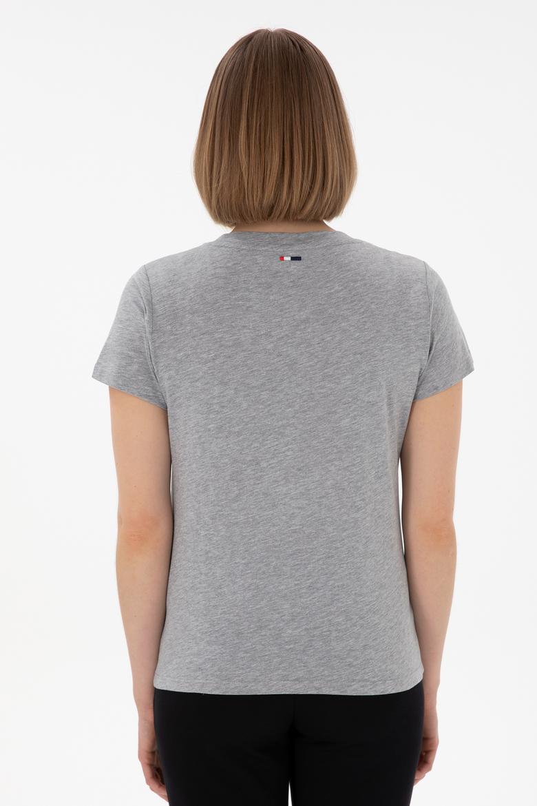 Kadın Gri Melanj Bisiklet Yaka Basic Tişört - 50305879030