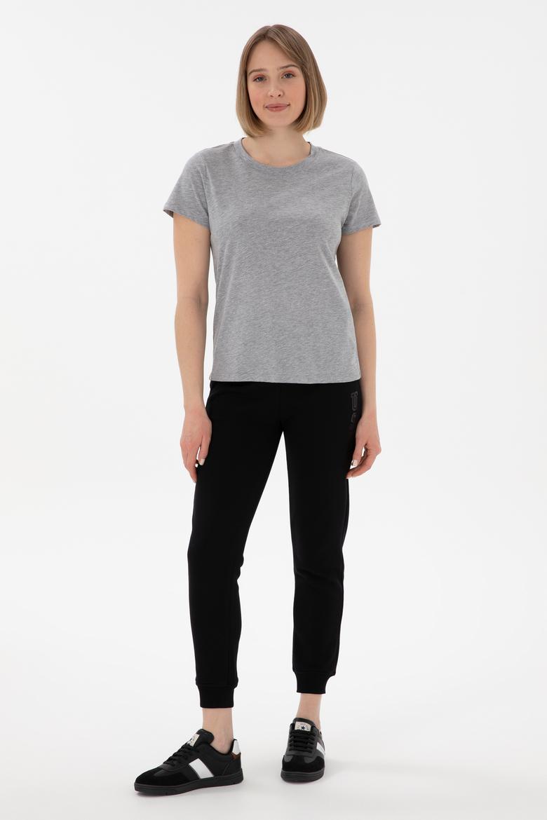 Kadın Gri Melanj Bisiklet Yaka Basic Tişört - 50305879030