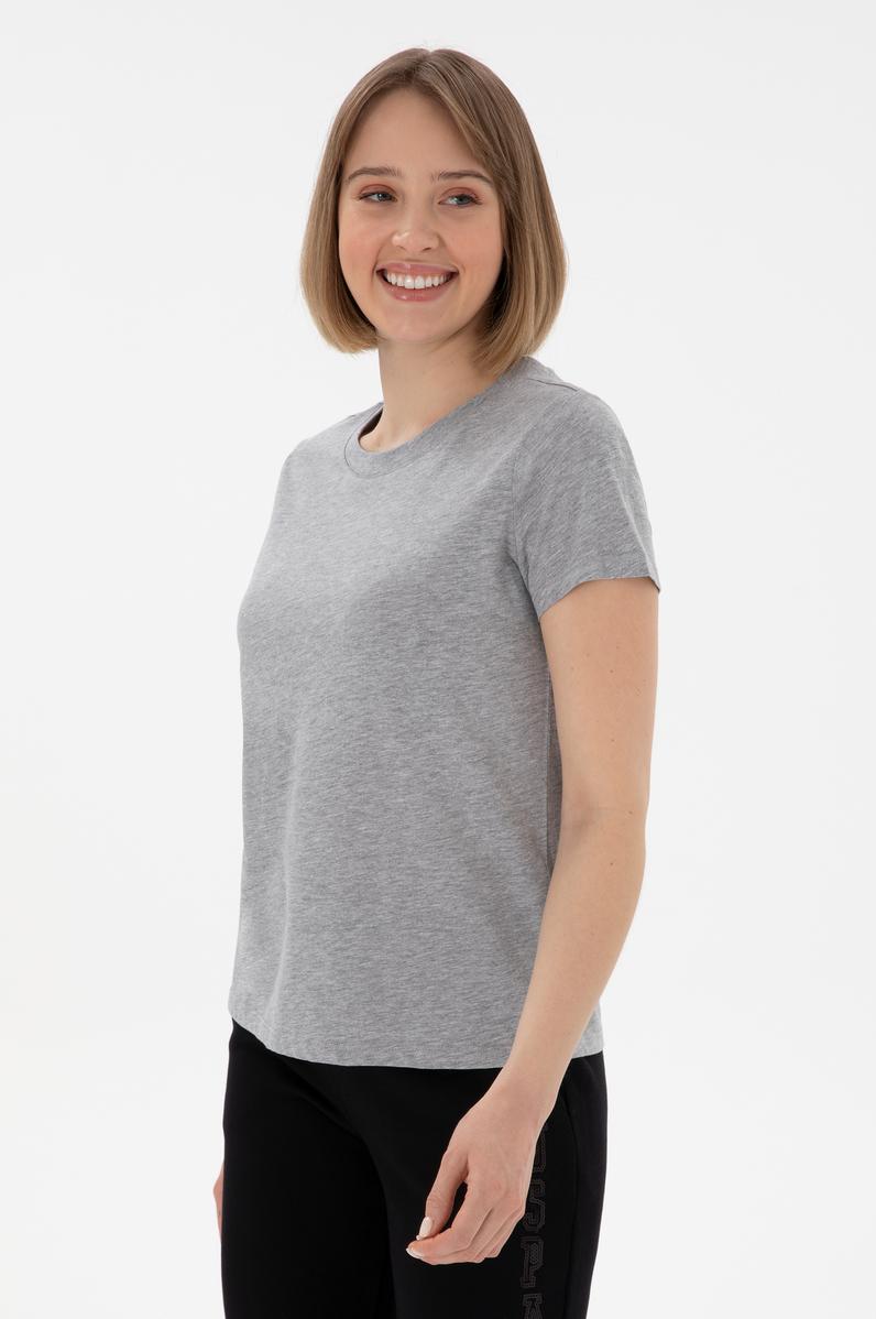 Kadın Gri Melanj Bisiklet Yaka Basic Tişört