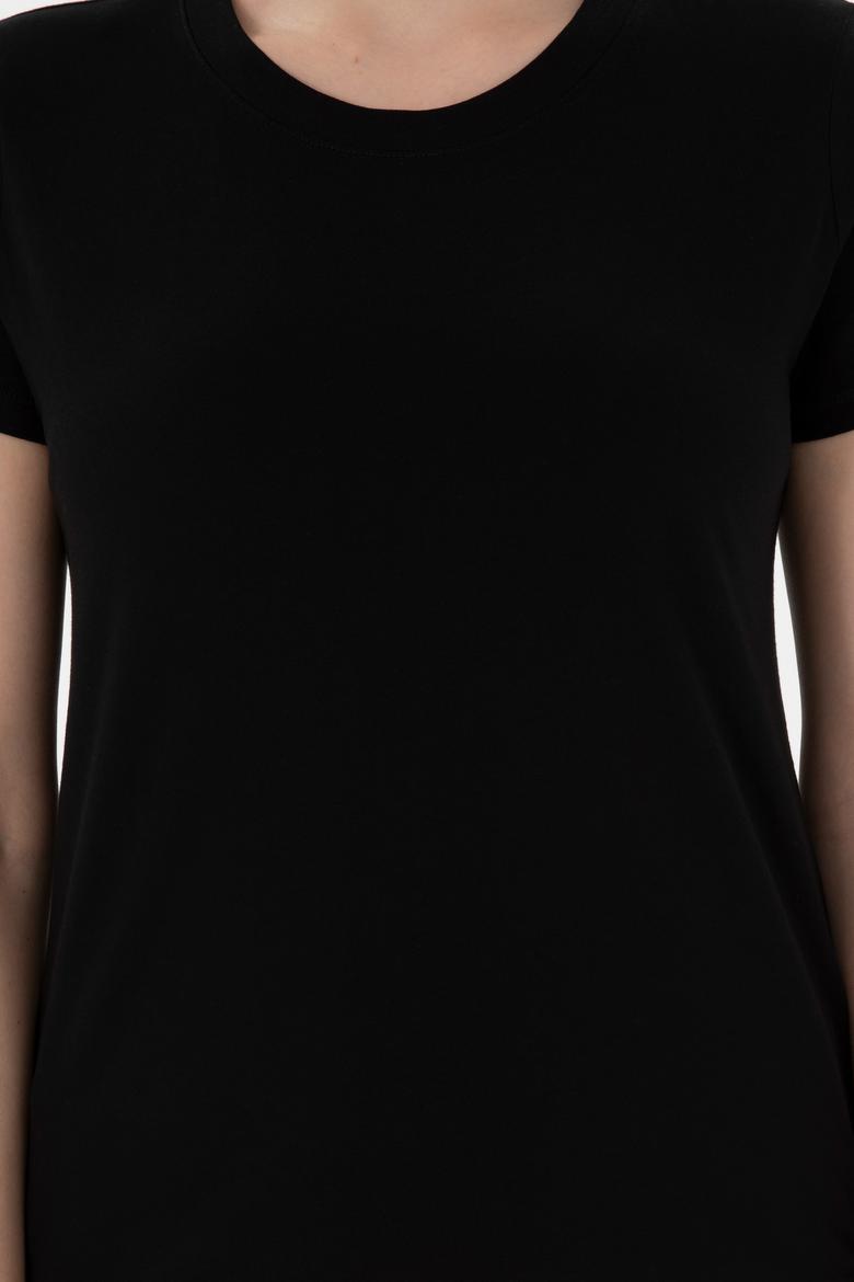 Kadın Siyah Bisiklet Yaka Basic Tişört - 50305879045