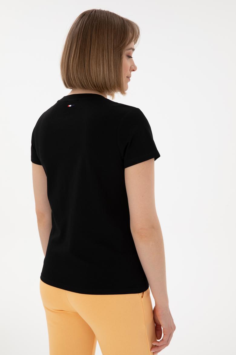 Kadın Siyah Bisiklet Yaka Basic Tişört - 50305879045