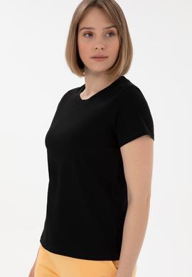 Kadın Siyah Bisiklet Yaka Basic Tişört - 50305879045