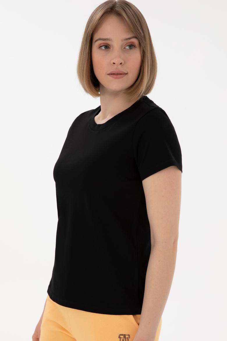 Kadın Siyah Bisiklet Yaka Basic Tişört - 50305879045