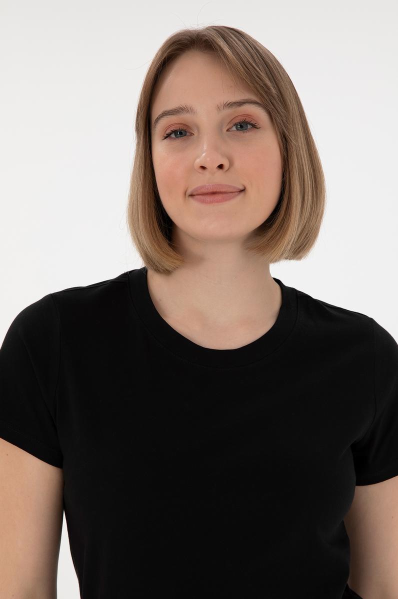 Kadın Siyah Bisiklet Yaka Basic Tişört