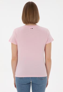 Kadın Açık Pembe Bisiklet Yaka Basic Tişört - 50305879054