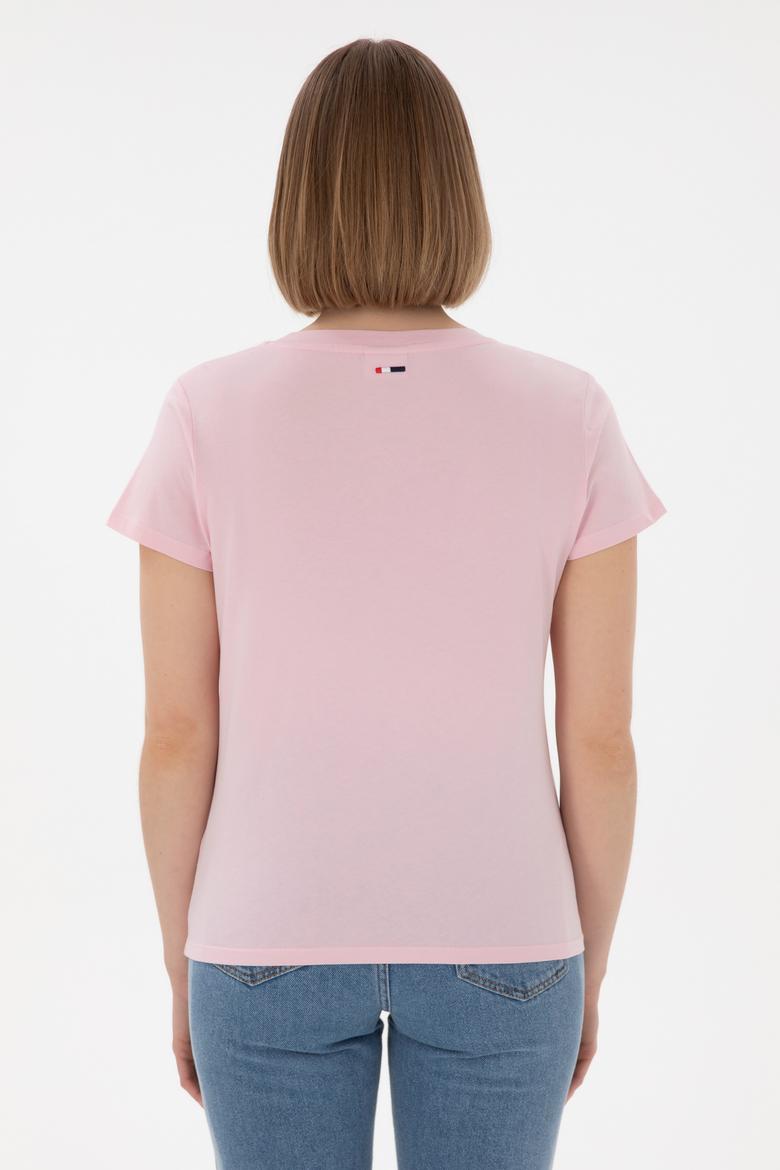 Kadın Açık Pembe Bisiklet Yaka Basic Tişört - 50305879054