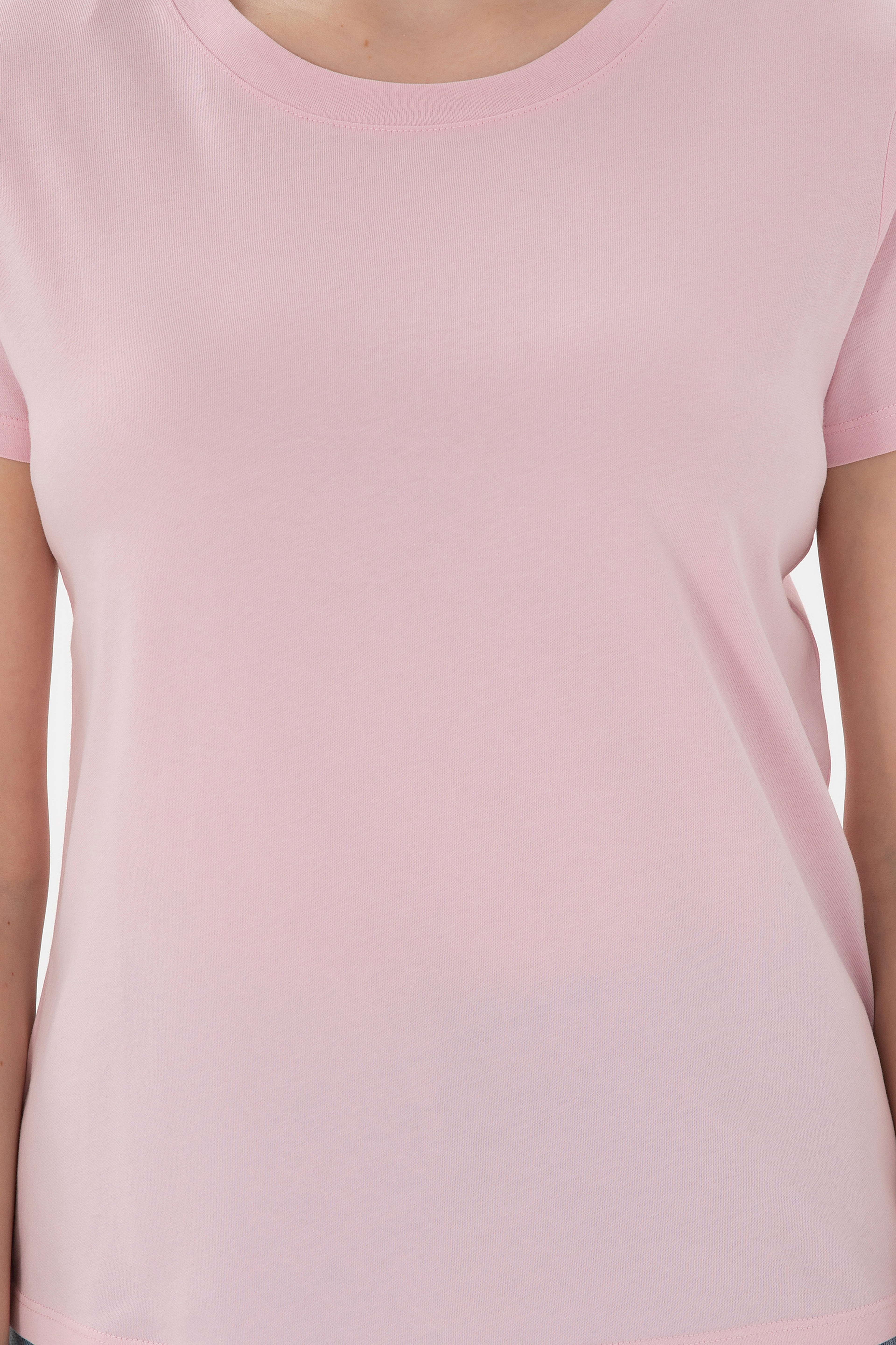Kadın Açık Pembe Bisiklet Yaka Basic Tişört - Image 6