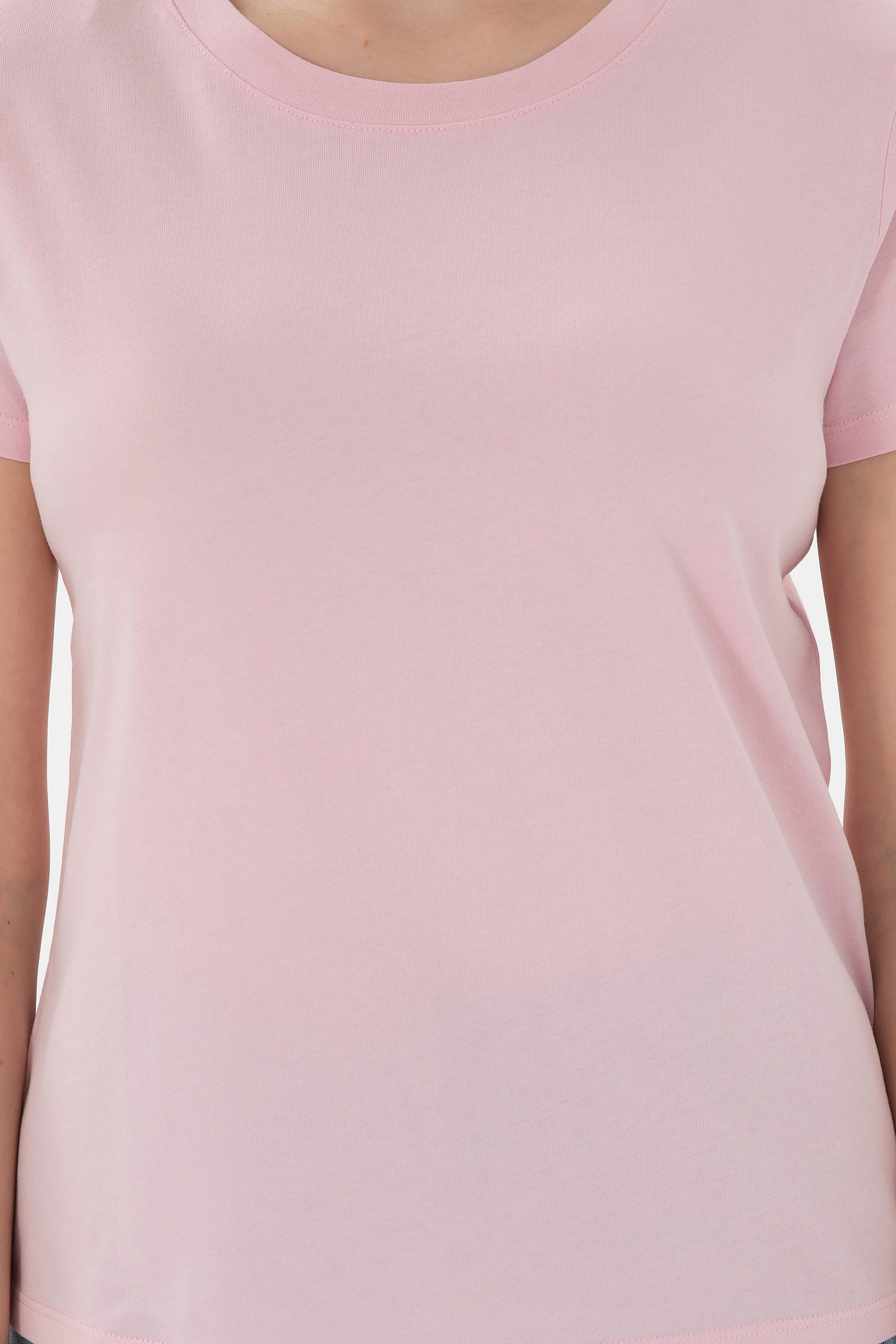 Kadın Açık Pembe Bisiklet Yaka Basic Tişört