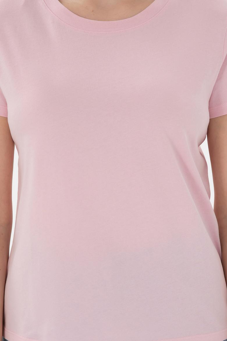 Kadın Açık Pembe Bisiklet Yaka Basic Tişört - 50305879054