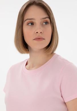 Kadın Açık Pembe Bisiklet Yaka Basic Tişört - 50305879054