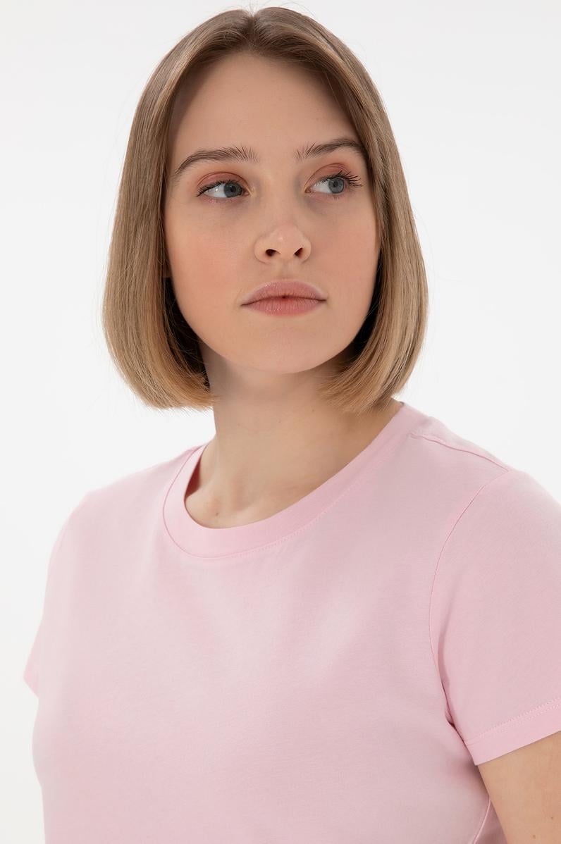 Kadın Açık Pembe Bisiklet Yaka Basic Tişört