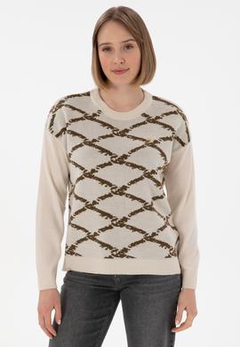 Kadın Krem Bisiklet Yaka Kazak - 50297432004