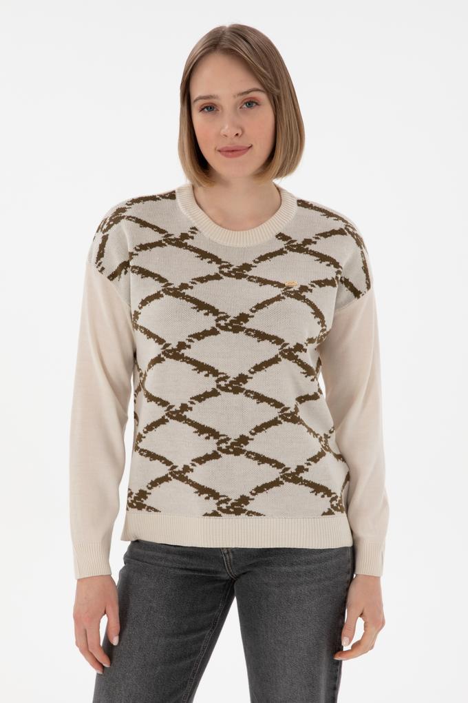 Kadın Krem Bisiklet Yaka Kazak