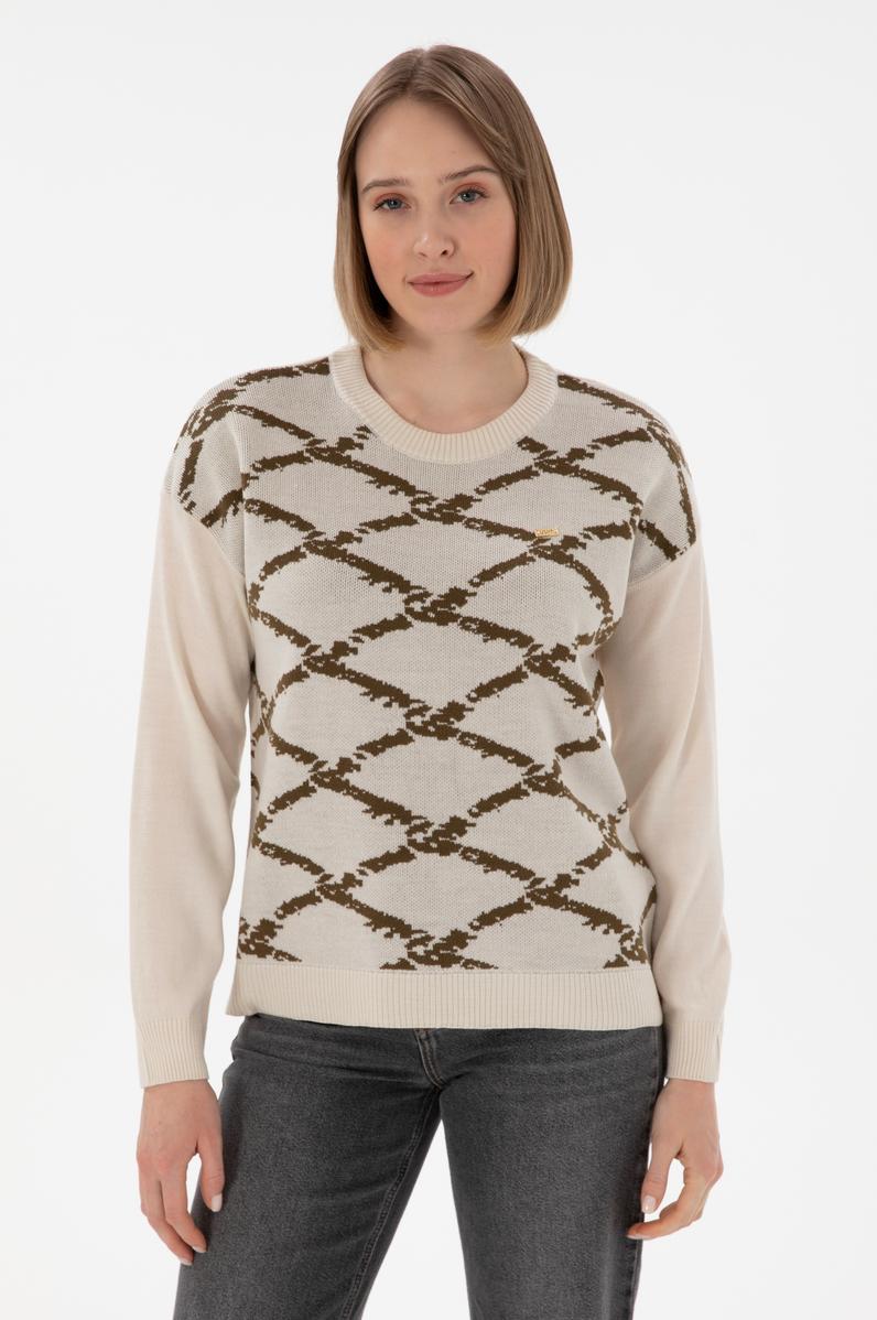 Kadın Krem Bisiklet Yaka Kazak