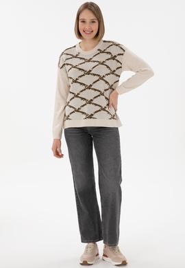 Kadın Krem Bisiklet Yaka Kazak - 50297432004