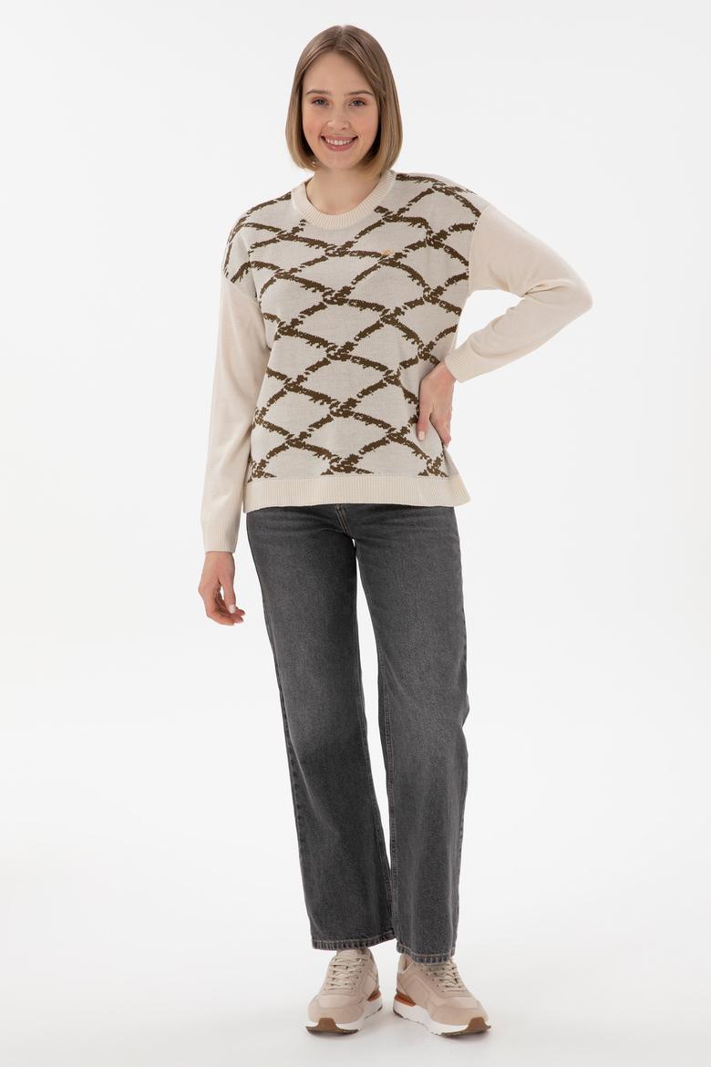 Kadın Krem Bisiklet Yaka Kazak - 50297432004