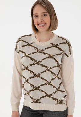 Kadın Krem Bisiklet Yaka Kazak - 50297432004