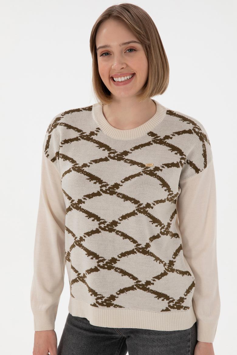 Kadın Krem Bisiklet Yaka Kazak - 50297432004