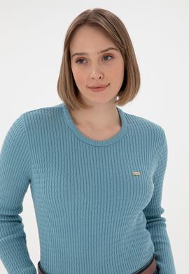 Kadın Mavi Bisiklet Yaka Basic Kazak - 50312922033