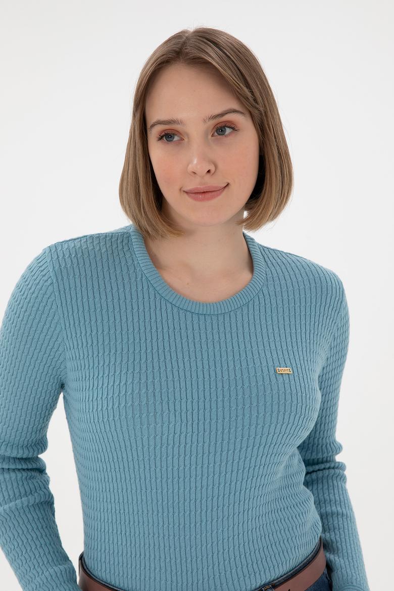 Kadın Mavi Bisiklet Yaka Basic Kazak - 50312922033