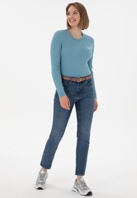 Kadın Mavi Bisiklet Yaka Basic Kazak - 50312922033