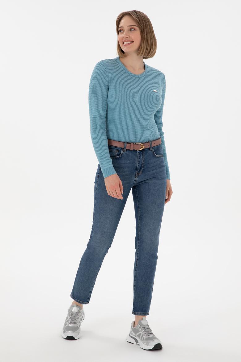 Kadın Mavi Bisiklet Yaka Basic Kazak - 50312922033