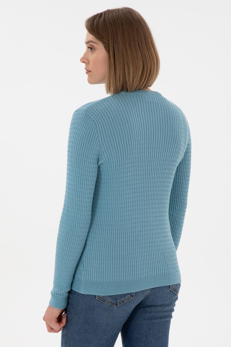 Kadın Mavi Bisiklet Yaka Basic Kazak - 50312922033