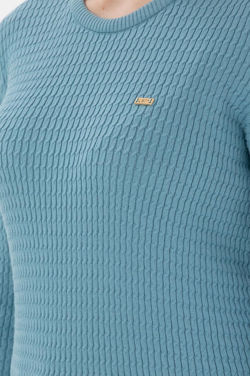 Kadın Mavi Bisiklet Yaka Basic Kazak