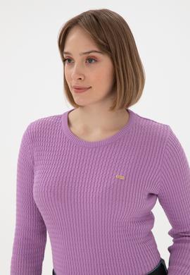 Kadın Lila Bisiklet Yaka Basic Kazak - 50312922025
