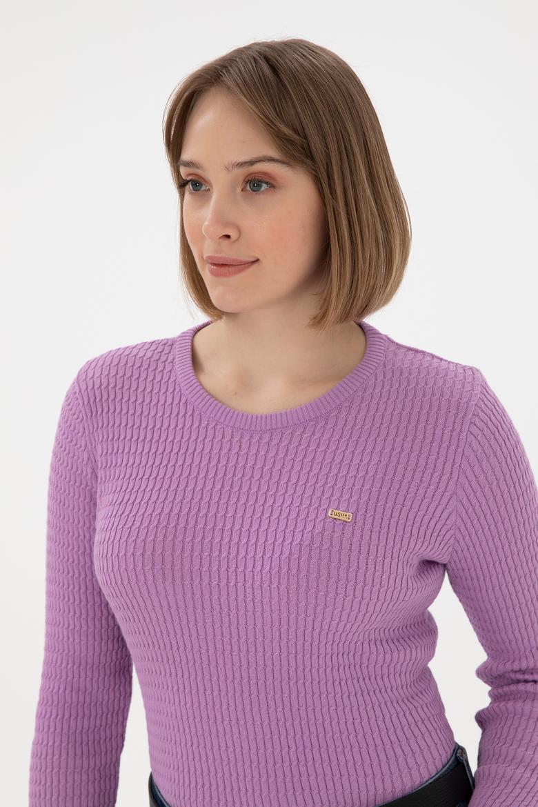 Kadın Lila Bisiklet Yaka Basic Kazak - 50312922025