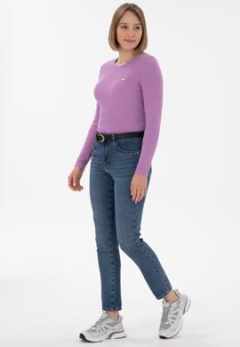 Kadın Lila Bisiklet Yaka Basic Kazak - 50312922025