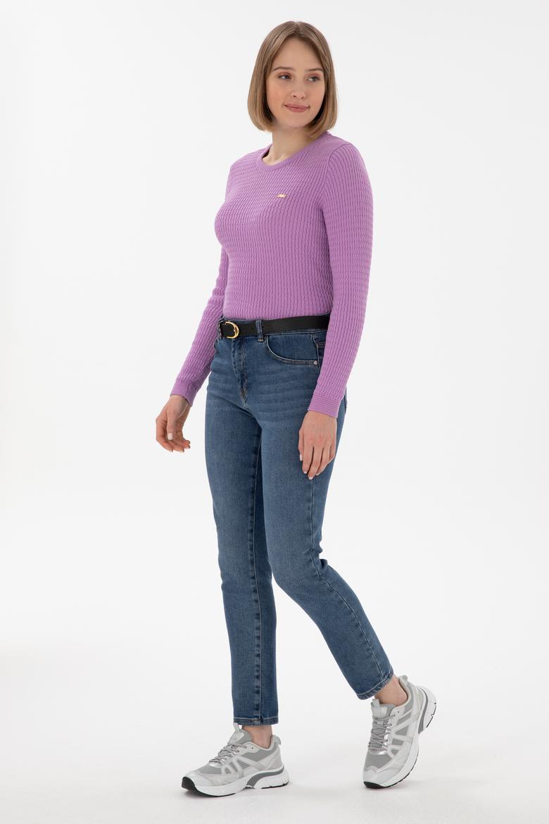 Kadın Lila Bisiklet Yaka Basic Kazak - 50312922025