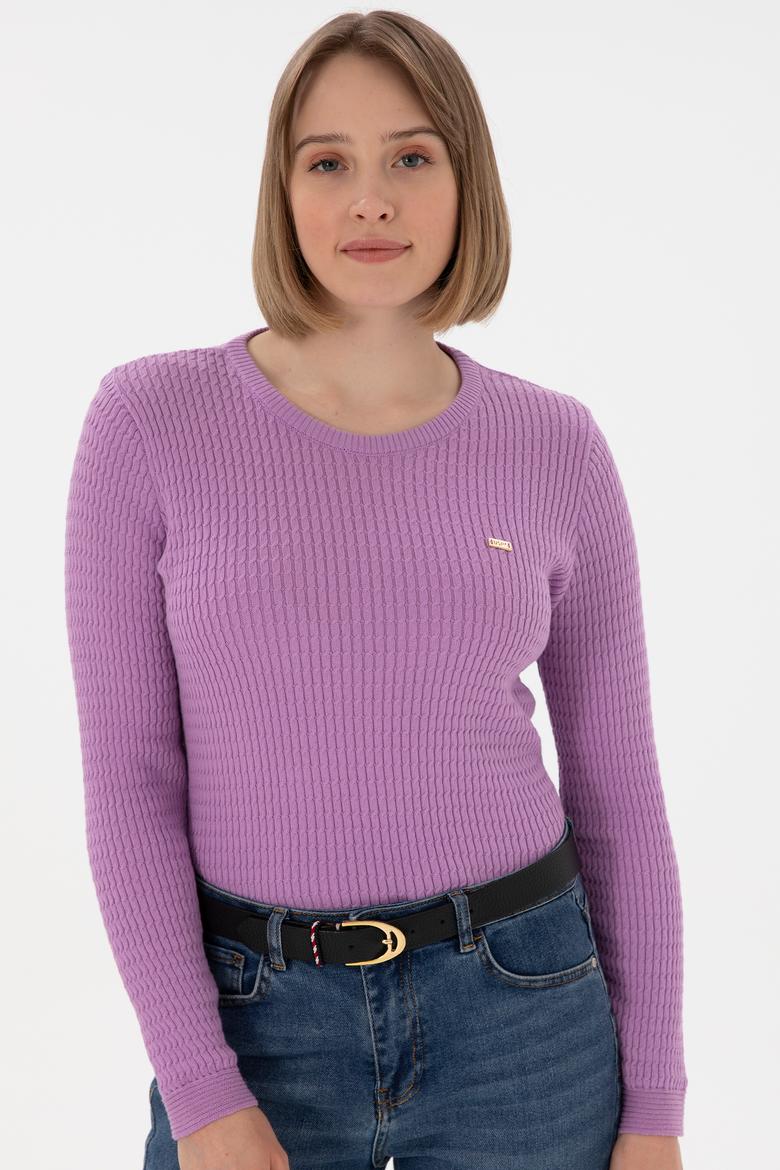 Kadın Lila Bisiklet Yaka Basic Kazak - 50312922025