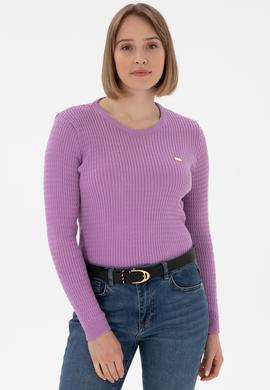 Kadın Lila Bisiklet Yaka Basic Kazak - 50312922025