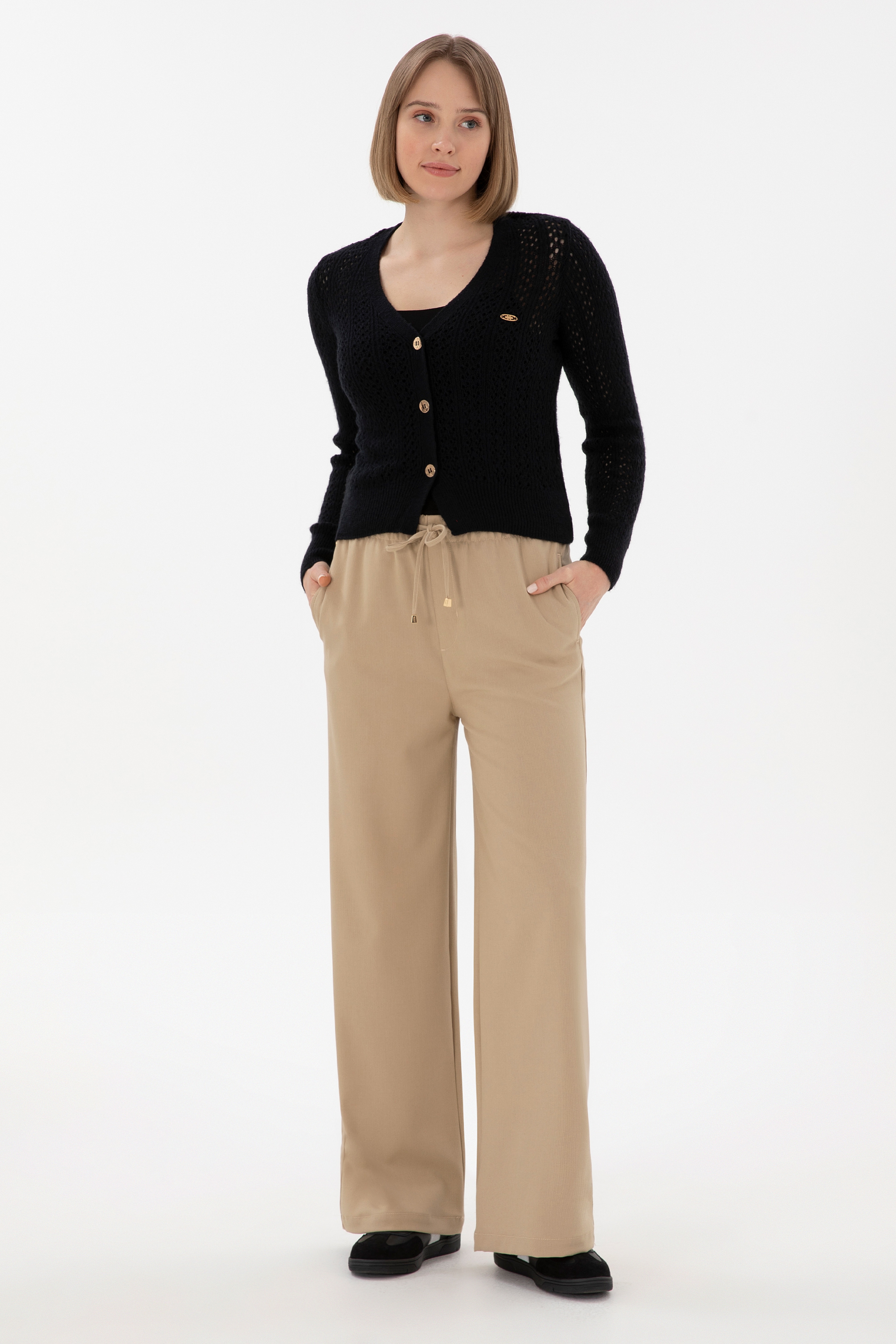 Kadın Açık Haki Loose Relax Fit Kanvas Pantolon - Image 1