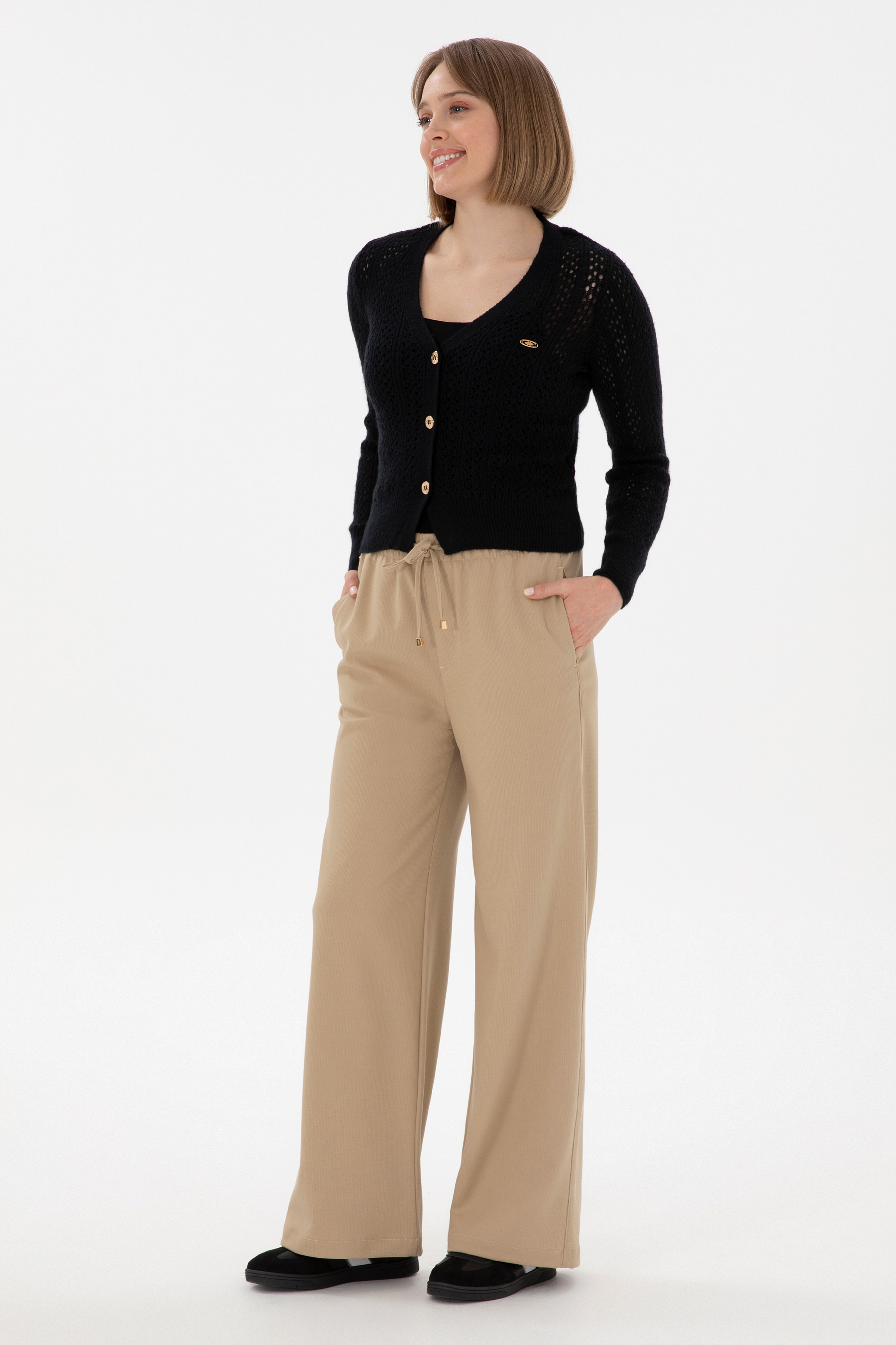 Kadın Açık Haki Loose Relax Fit Kanvas Pantolon