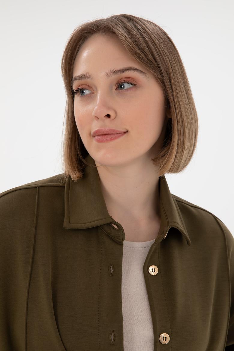 Kadın Haki Örme Gömlek - 50298197004