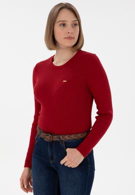 Kadın Kırmızı Bisiklet Yaka Basic Kazak - 50312922010