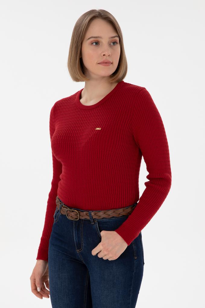 Kadın Kırmızı Bisiklet Yaka Basic Kazak