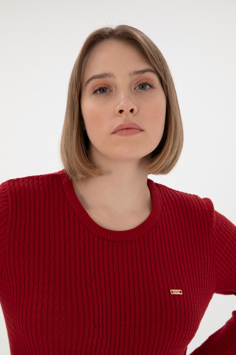 Kadın Kırmızı Bisiklet Yaka Basic Kazak - 50312922010