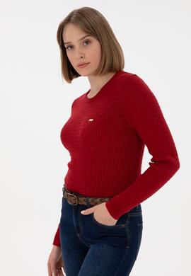 Kadın Kırmızı Bisiklet Yaka Basic Kazak - 50312922010