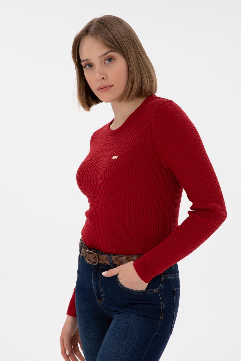 Kadın Kırmızı Bisiklet Yaka Basic Kazak - 50312922010