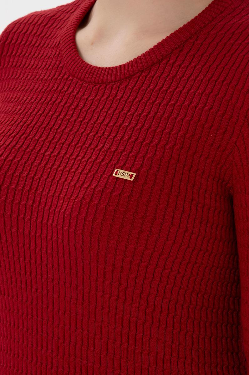 Kadın Kırmızı Bisiklet Yaka Basic Kazak