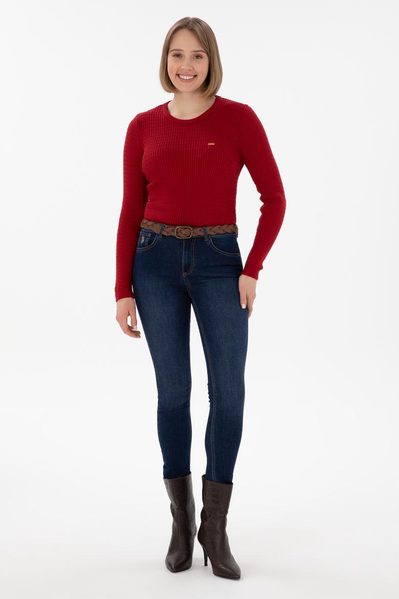 Kadın Kırmızı Bisiklet Yaka Basic Kazak - 50312922010