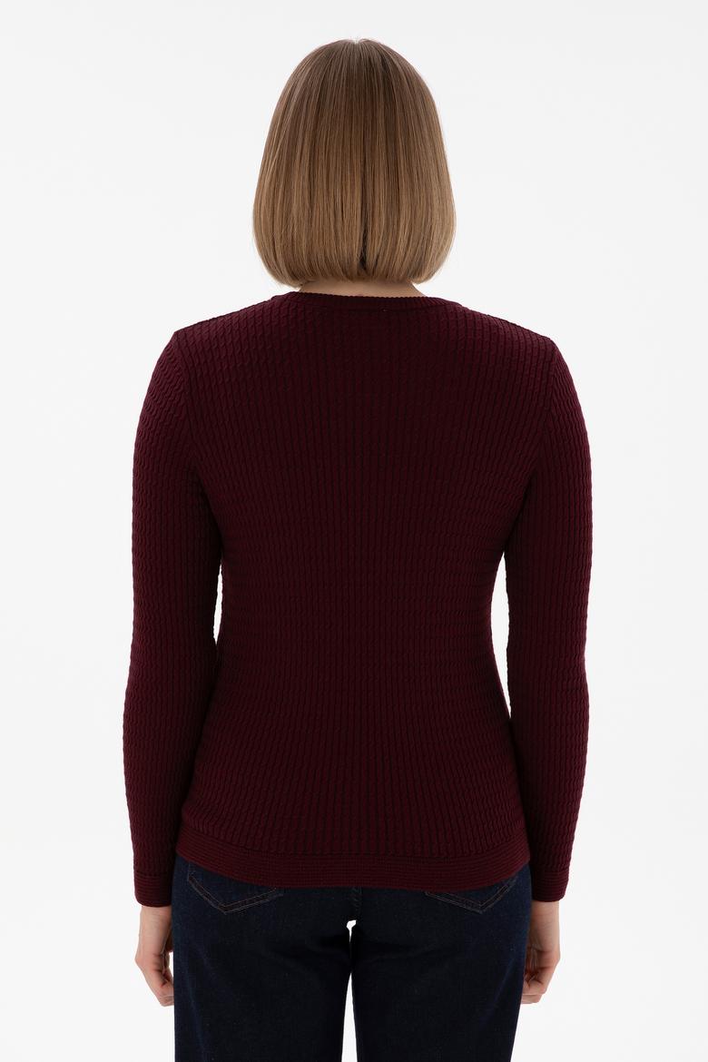 Kadın Koyu Bordo Bisiklet Yaka Basic Kazak - 50312922004