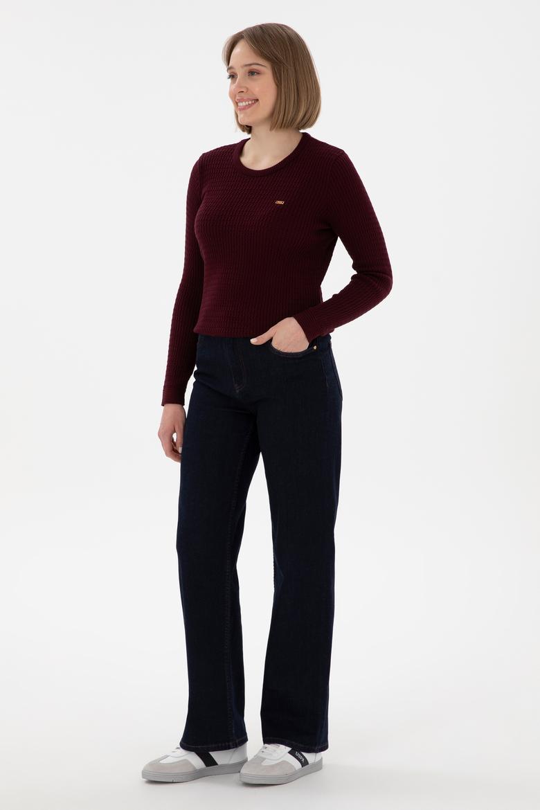 Kadın Koyu Bordo Bisiklet Yaka Basic Kazak - 50312922004