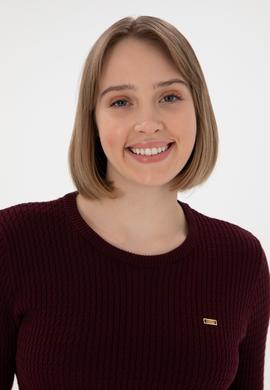 Kadın Koyu Bordo Bisiklet Yaka Basic Kazak - 50312922004